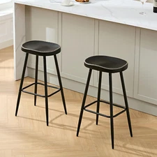Bar Stools Set of 2, Modern 28" Bar Height Bar Stools, Black Faux Leather Backle