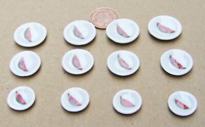 12 Stück handbemaltes Melone Keramik Teller Set Puppenstube Maßstab 1:12 Miniatur