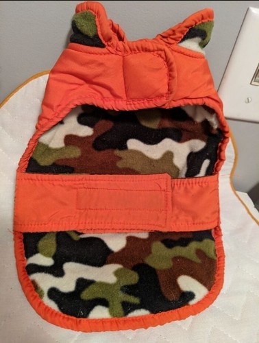 🐾Orange Camo Pet Dog Cat Reversible Lightweight Waterproof Jacket Size S🐾