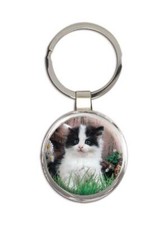 Cat : Gift Round Keychain Cute Animal Kitten Funny Friend Flowers