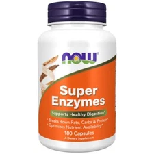 Now Super Enzymes 180 Capsules Digestive Support Breaks Down Fats Carbs Proteins
