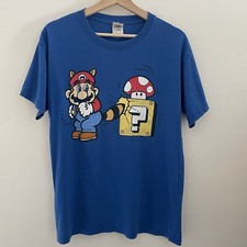 Vintage Super Mario Bros 3 Men  s Large Blue Raccoon Video Game T-Shirt 2002 NES