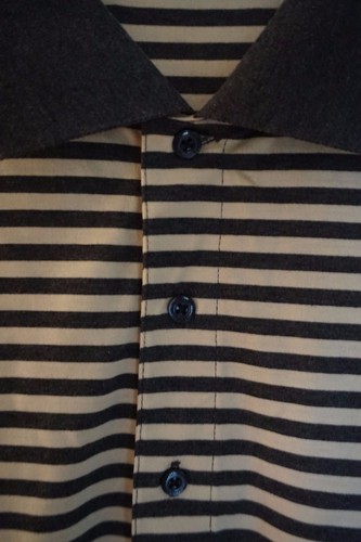 Turnbury Short Sleeve Polo Shirt Size L Beige Dark Gray Striped - Picture 3 of 4