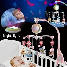 Ba-by Musical Crib Bed Bell Cot Mobile Stars Dreams Light Nusery Lullaby Toy
