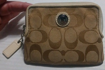Signature C COACH fabric Wallet Change Credit Card ID Holder Cream Hang Tag