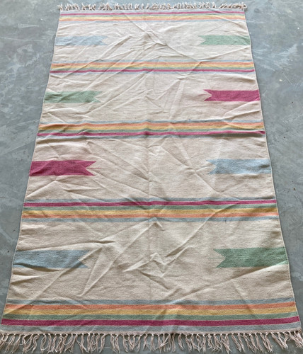 Vintage Traditional Handmade Turkish striped Kilim Floor Rug Carpet 183x110 cm