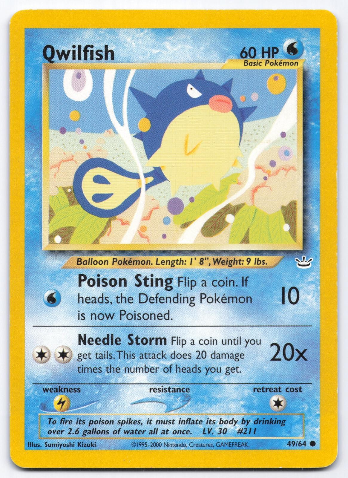 Qwilfish 49/64 Neo Revelation Unlimited Common Pokemon Card Sumiyoshi Kizuki LP