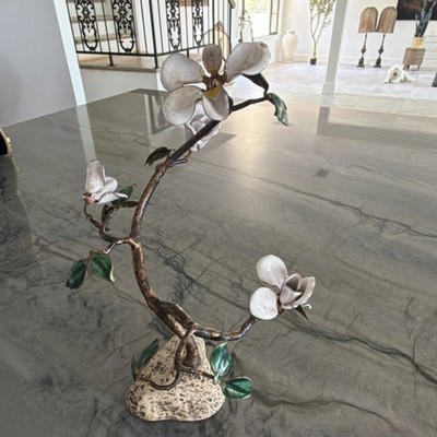 Vintage P Marshall Gilt Bronze Mid Century Modern Enamel Flower Sculpture Signed