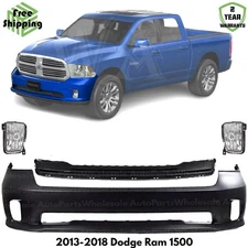 Front Bumper Cover Fascia & Fog Light Assembly Kit For 2013-2018 Dodge Ram 1500