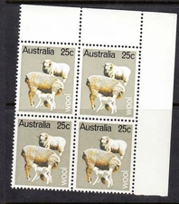 1969 Australian - primary Industries  25c wool- MNH  Top Right Block of 4