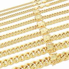 14K Real Yellow Gold 3mm-12.6mm Miami Cuban Lightweight Chain Necklace Bracelet