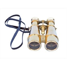 Captains Solid Brass Binoculars With Leather Case 6 in. Telescopes Decorative...