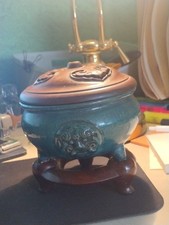 19th CENTURY CHINESE TURQUOISE GREEN GLAZED FOOTED FOO DOG CENSER * W/STAND