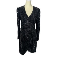 ASTR The Label Black Sequin Wrap Mini Dress Long Sleeve Party Cocktail Size L