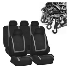 Car Seat Covers Full Set, Breathable Car Seat Protector Airbags Compatible Grey