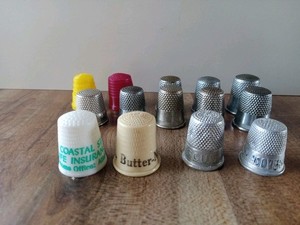 Lot of 14 Vintage Thimbles, Metal, Butter-Nut, Iten Biscuit Co.  Sizes 0 To 12