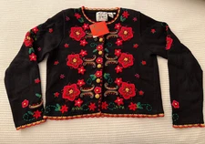 Michael Simon Christmas Sweater Poinsettia Embellished Cardigan Sz Small NWT