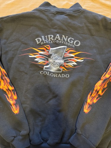 Vintage Harley Davidson Flame Zip Up Sweatshirt Faded Black Size Large - Picture 4 of 5