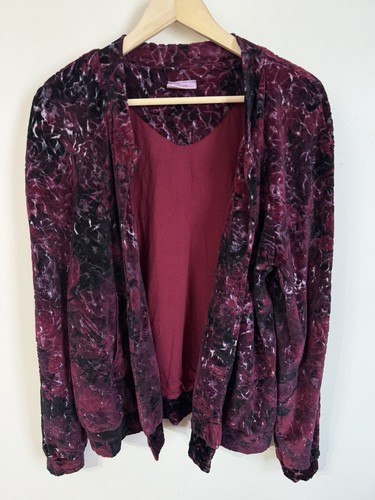 Boutique Plume& Thread Bamboo Cotton Blend Burnout Velvet Red Floral Jacket L/XL