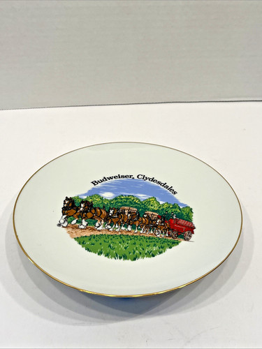 ANHEUSER BUSCH BUDWEISER CHAMPION CLYDESDALES PULLING THE BEER WAGON PLATE
