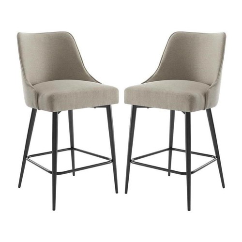 Home Square Metal Counter Stool in Khaki Beige Fabric - Set of 2 - Picture 1 of 6