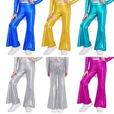 Kids Girls Trousers Back Flared Pants Sparkling Dancewear Jazz Performance Show