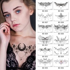 Under Boob Tattoo Large Temporary Breast Decals Stickers Black Flower Design