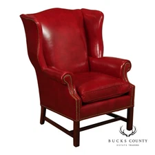 Thomasville Chippendale Style Leather Wing Chair