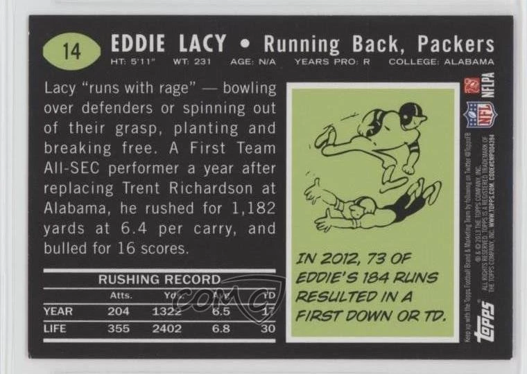 2013 Topps Retail 1969 Design Target Red Eddie Lacy #14 Rookie RC - Image 2 of 2