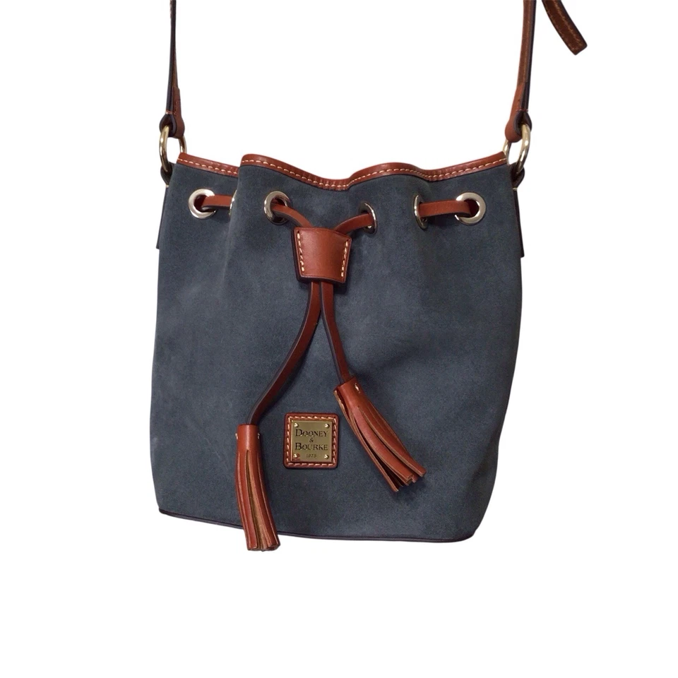 Dooney & Bourke Gray Suede Kendall Crossbody Bucket Bag Purse - Image 3 of 4
