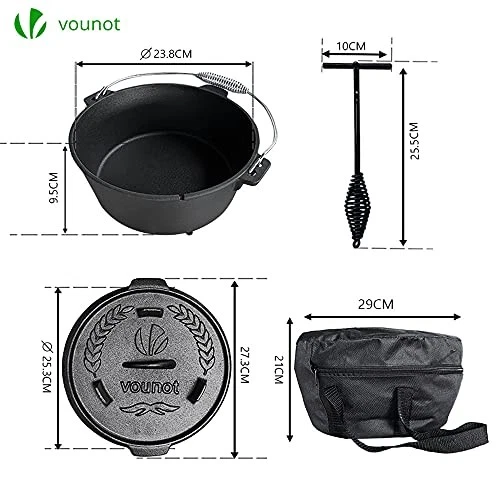 Dutch Oven 4.25L Pre-Seasoned Cast Iron Pot with Carry Bag, Feet, Spiral Handle - Image 2 of 4