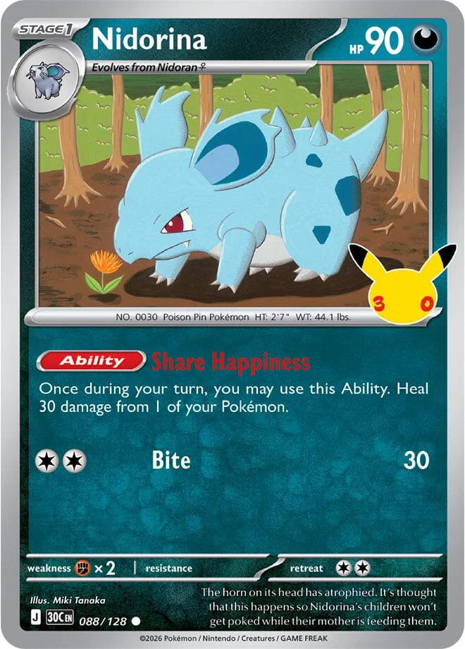 Pokemon TCG 30th Celebration Nidorina Holo #88/128