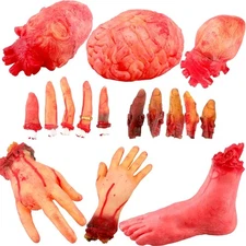 16 Pieces Halloween Body Parts Scary Plastic Fake Heart Brain Organs Severed... 