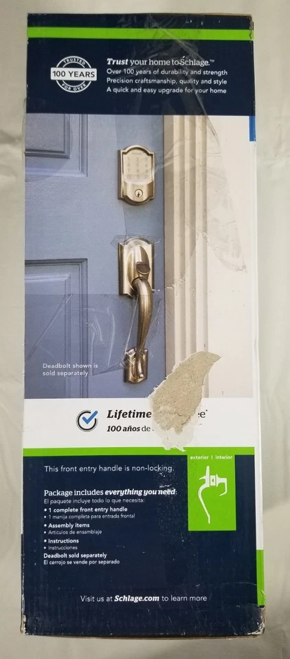 Manija de puerta de entrada Schlage Camelot con palanca níquel satinado FE285CAM619ACCCAM nueva Foto 4 de 4