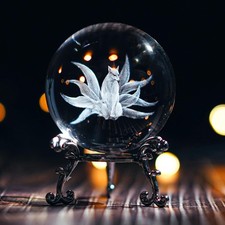 HDCRYSTALGIFTS 3D Crystal Ball with Stand - 60mm 3.5 inches , Clear