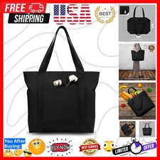 1-Pack Canvas Tote Bag with an External Pocket, Reusable Grocery Shopping Bag...