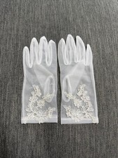 Refinado White Lace Floral Wedding Gloves 9 Bridal Short Used Japan