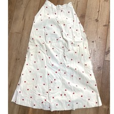Vintage Handmade White Red Polka Dot Maxi Skirt High Waist Hook Eye Rockabilly