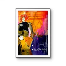 5”x7” Painting  Mixed Media Figurative on Paper Abstract Design Home Art