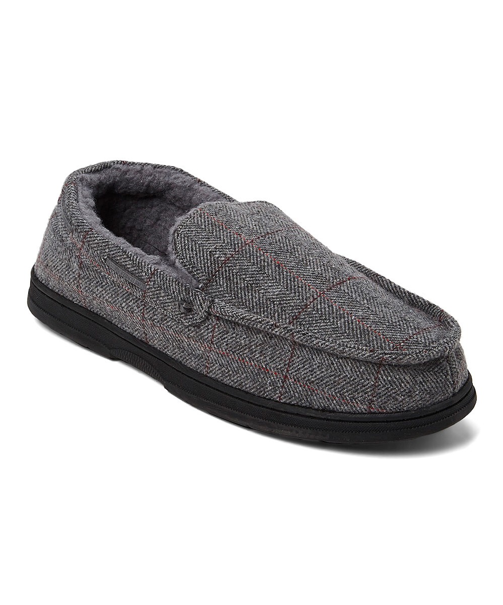 Gold Toe Men's Herringbone Slippers w/Memory Foam- Light Grey Size Medium  (9)