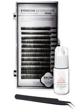 Eyebrow Extensions Kit, 1 x Tray, Black Eyebrow, Black Tweezer with Glue Clear