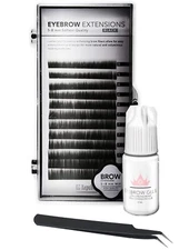 Eyebrow Extensions Kit, 1 x Tray, Black Eyebrow, Black Tweezer with Glue Clear