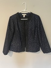 Chicos Women's Open Blazer Animal Print Blue Size 1 M Beaded Trim Mob Wife
