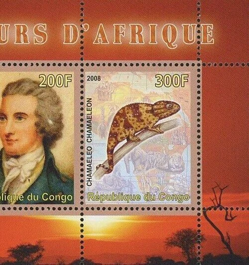 Congo Africa Explorer Mungo Park Varanus Niloticus S/S de 3 estampillas MNH Foto 3 de 4