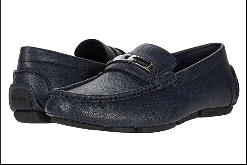 leeftijd injecteren toewijzen Calvin Klein Merve B4F9476 Navy Blue Leather Moccasins Loafers Shoes  £119.99 | eBay