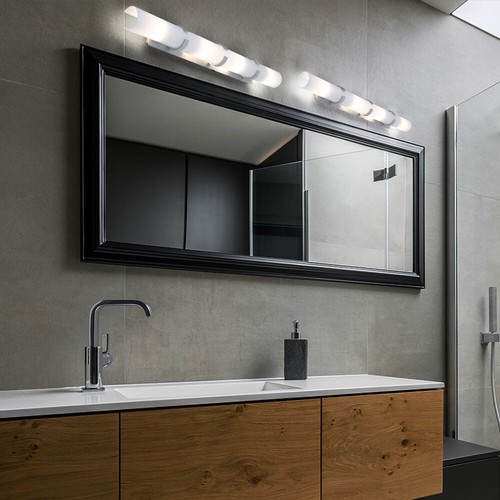 Spiegelleuchte Schlafzimmerleuchte Wandlampe Glas weiß Alu 4x E14 Flurleuchte - Bild 9 von 12