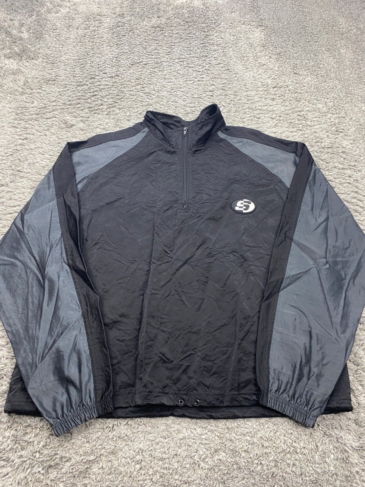 Vtg Surf Style Jacket Men XL Black 1/4 Zip Pullover Windbreaker Track Coat USA