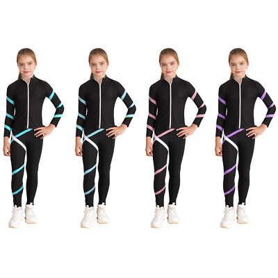 US Kids Girls Sportwear Stretch Tracksuit Slim For Activewear Contrast Color Gym