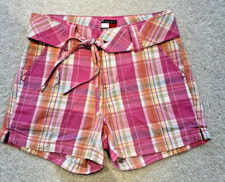 Tommy Hilfiger Girls Pink Plaid Cotton Shorts Size 7