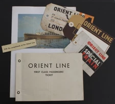 P&O ORIENT LINE RMS SS ORCADES TICKET, MENU & LUGGAGES TAGS VARIOUS VOYAGES